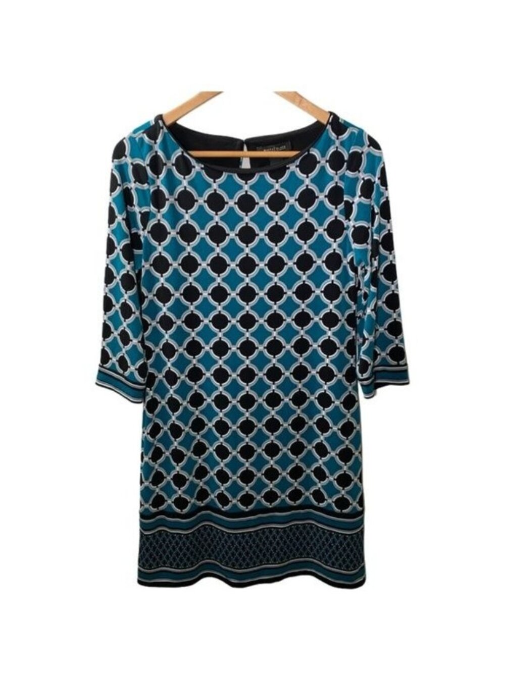 White House Black Market Womens S Blue Geometric Print Shift Dress